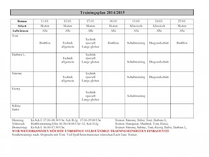 Trainingsplan März